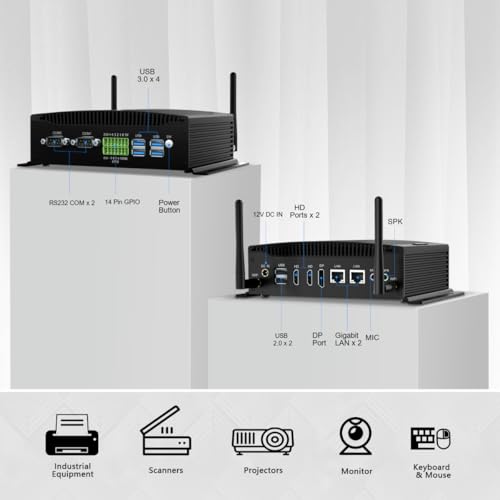 Image of BASOARO Fanless PC, Industrial Mini PC Core i7 10510U, 64GB RAM 512GB SSD, Gigabit Ethernet, 2 RS232 COM, 2HD DP Triple Display, 6 USB, Dual Band WiFi, BT, Micro Computer Win 11 Pro