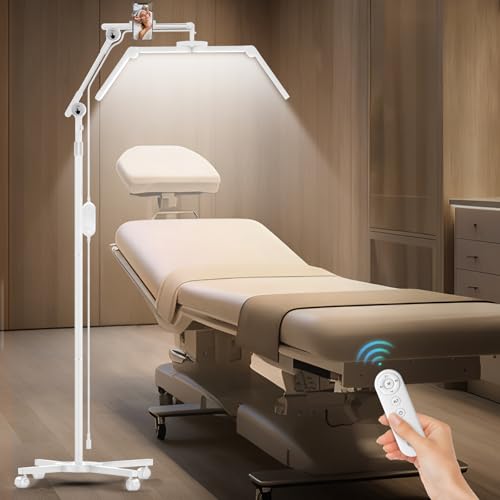 CGBE Wimpern Lampe Ultrabreite Faltbare: Dimmbar LED Stehlampe für Wimpern mit 360 Drehbarer Lichtkopf - 4-Rad-Rollenbasis - Höhenverstellbar Stehlampe mit Handyhalter für Wimpernverlängerung Tattoo