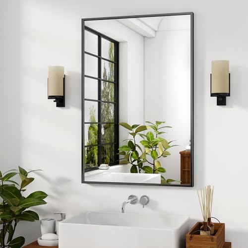 HARRITPURE 28"x20" Bathroom Mirror for Wall, Black Framed Rectang...