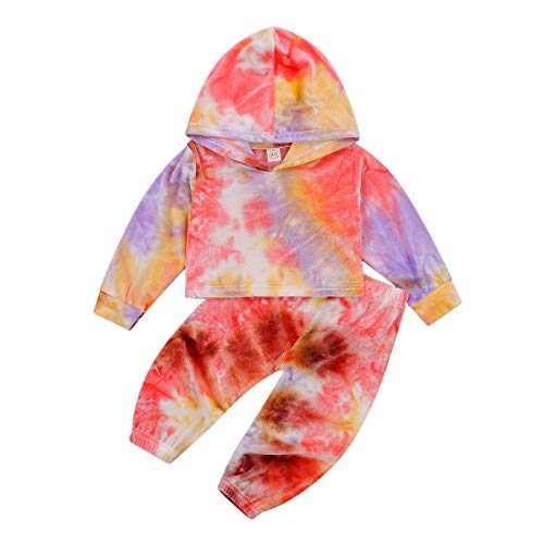 Kayotuas Toddler Kids Baby Girl Boy Clothes Tie Dye Long Sleeve Hoodie Sweatshirt Drawstring Pant Outfits Tracksuit Set (A Hoodie Orange, 2-3T)