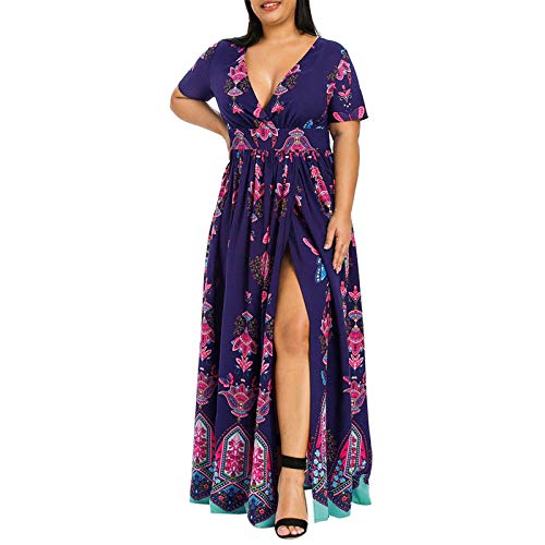 IBAOBAO Lulupi Robe Longue Femme Imprimé Col V Deep Sexy Maxi Robes Plissée Taille Haute Casual Robes Manches Courtes Fendue Mode Cover