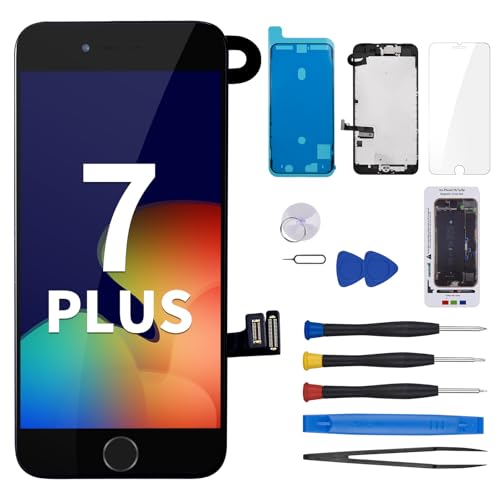 CYKJGS for iPhone 7 Plus Screen Replacement with Home Button 5.5inch Black 7Plus LCD Display Digitizer Full Assembly Repair Kit with Front Camera Earpiece Speaker Sensor Fix Tools A1661 A1784 A1785
