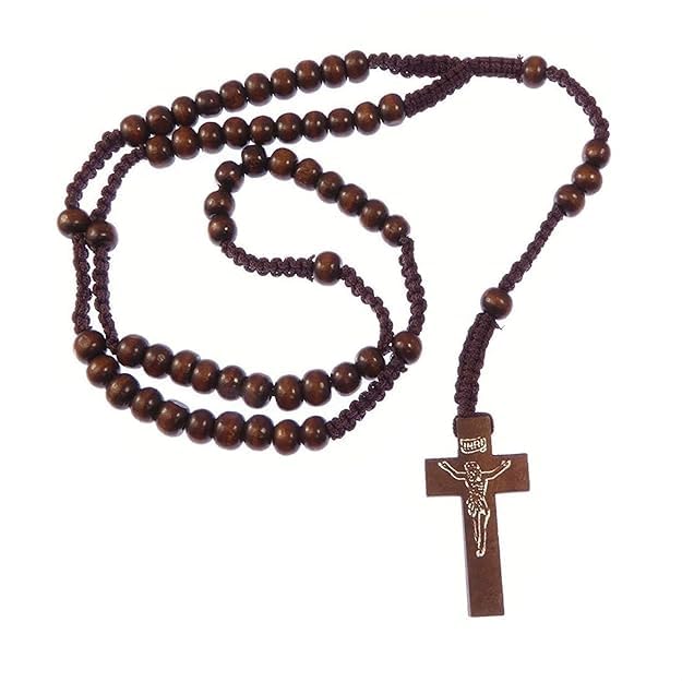 rcmb creations Stylish Wooden Chain Beads Jesus Necklace Christian Christ Jesus Rosary Bead Mala for Men/Women/Boys/Girls(Brown)-picture-15