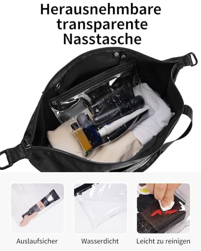 ECOHUB Erweiterbare Ryanair Handgepäck 40x30x20, Handgepäck Tasche 40x20x25 Mit Abnehmbar Nass-Tasche für Flugzeug, Recycelt Reisetasche Handgepäck, Weekender Damen Herren, Patent Anhängig(Schwarz)