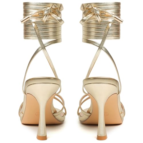 Image of Mostrin Womens Sandals Strappy Heels for Women Lace Up Square Open Toe Heels Tie Up High Heeled Sandals for Prom, Party, Daily Wear