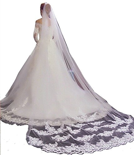 Misshow,White Lace Edge Cathedral Length Wedding Bridal Veil With Comb #TOP7