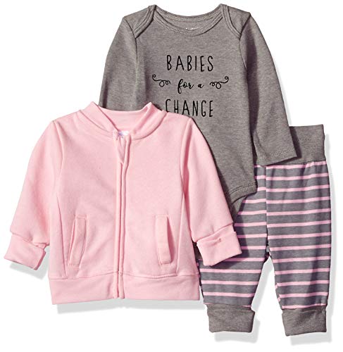 Hanes Ultimate Baby Flexy Jogger with Long Sleeve Bodysuit and Fleece Jacket, Purple Stripe, 12-18 Months