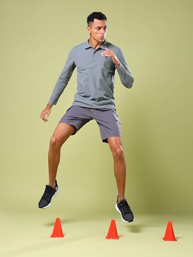 Image of TECHNOSPORT Mens Slim Fit Polyester Active Wear Collar Polo T-Shirt with Long Sleeves for Workout, Sports