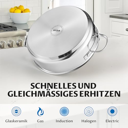 Foto von BEZIA Schmorpfanne 28 cm mit hohem Rand & Deckel, Induktions-Bräter 5,2 L