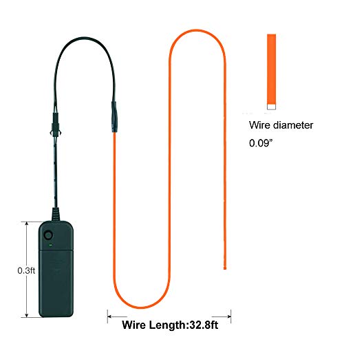Image of MaxLax EL Wire Orange, 32.8ft /10m Portable Battery Pack Neon Light Strip 360 Cuttable Glowing Rope Lights for Parties, Halloween, DIY Decoration