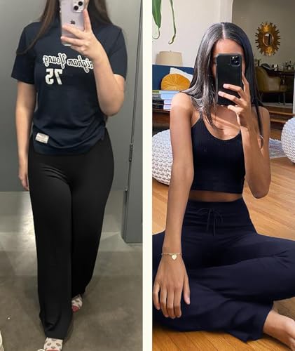 TNNZEET 3 Pack Women's Wide Leg Pants with Pockets - Casual Loose Yoga Trouser Pants Sweatpants Palazzo Lounge Pajama Pants