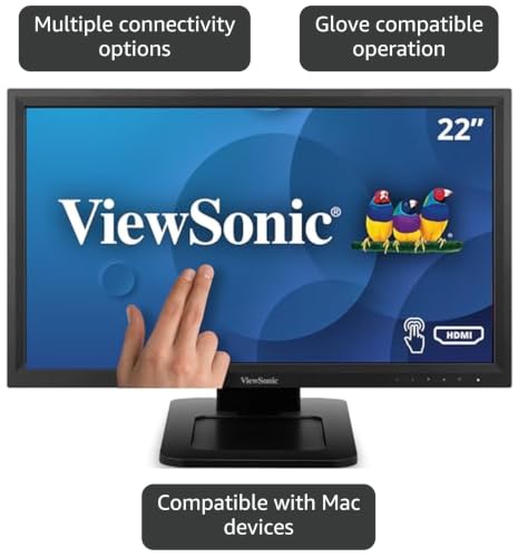 Image of ViewSonic TD2211 22 Inch 1080p Touch Screen Monitor, Single-Point Resistive Touch for Industrial and Commercial Use, Durable 3H Hardness Screen, 100x100 mm VESA Compatible, HDMI, VGA, DVI, USB Hub