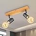 Produktbild Kimjo LED Deckenstrahler Schwenkbar 350°, Holz Deckenleuchte E27 2 Flammig Schwarz, Vintage Deckenlampe E27 LED Wandstrahler Retro, Spotlight Deckenspot für Wohnzimmer Schlafzimmer Ohne Leuchtmittel