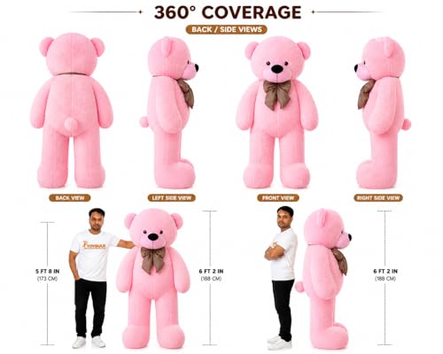 Image of Giant Pink Teddy Bear 6 Feet | Big Size Soft Toy for Girls | Cute Hugging Plush Teddy Stuffed Animal | Birthday, Valentine Gift for Girlfriend, Wife, Kids