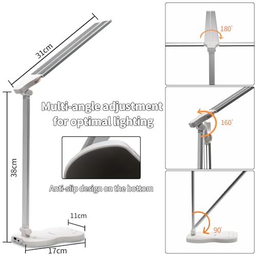 LQWELL® Double Head Desk Lamp LED Dimmable, Dual Swing Arm LED Table Lamp, 5 Colors and 10 Brightness Levels, Eye-Friendly Reading Lamp with USB Charging, Touch Control & Memory Function, Timer - Cosy Home Interiors LQWELL® Double Head Desk Lamp LED Dimmable, Dual Swing Arm LED Table Lamp, 5 Colors and 10 Brightness Levels, Eye-Friendly Reading Lamp with USB Charging, Touch Control & Memory Function, Timer - Image 3