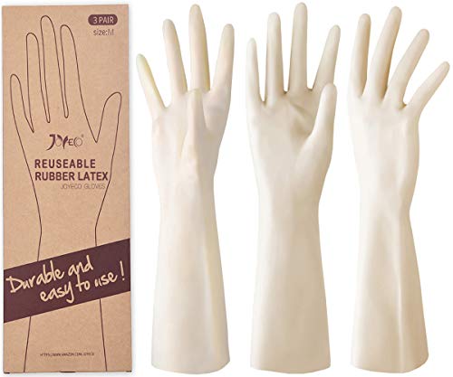 JOYECO Rubber Gloves Reusable Household Cleaning Gloves for Kitchen Dishwashing 3 Pairs, Medium