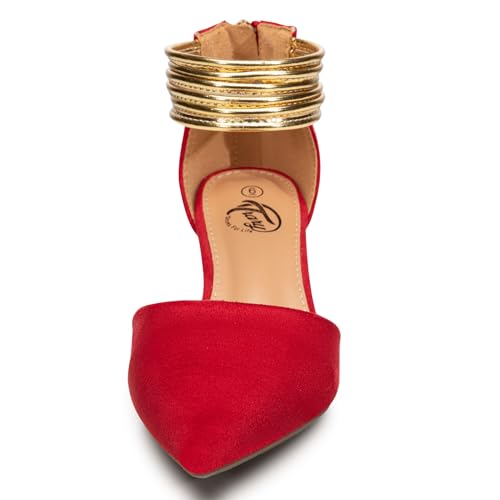 Image of Trary Kitten Heels for Women Closed Pointed Toe Low Stiletto Heels Pumps Shoes Women Comfortable Ankle Strap Pumps 2 inch Heel Party Dressy Shoes