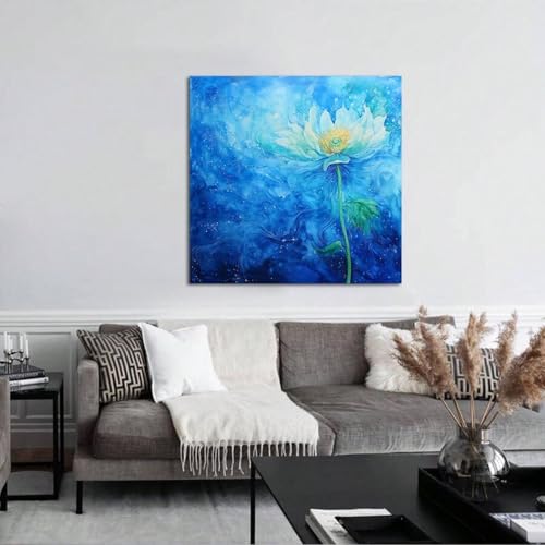 Tableau nénuphar bleu imprimé sur toile premium XINBAO avec cadre de finition 60x60 cm - 4