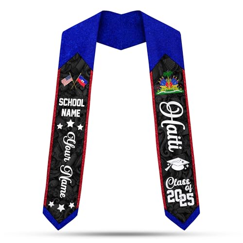 MonkeyVan Custom Haitian Graduation Sash 2025,Personalized Haiti Flag Graduation Stole,Haitians American Flag Graduation Sash S42