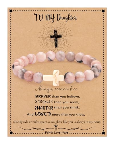 Image of Cross Bracelets for Women, Christian Gifts for Women Stocking Stuffers for Teens Cross Bracelet Imperial Nature Stone Bead Bracelet Confirmation Baptism Gift for Teen Girls Christmas Religious Gift Cathlic Faith Jewelry