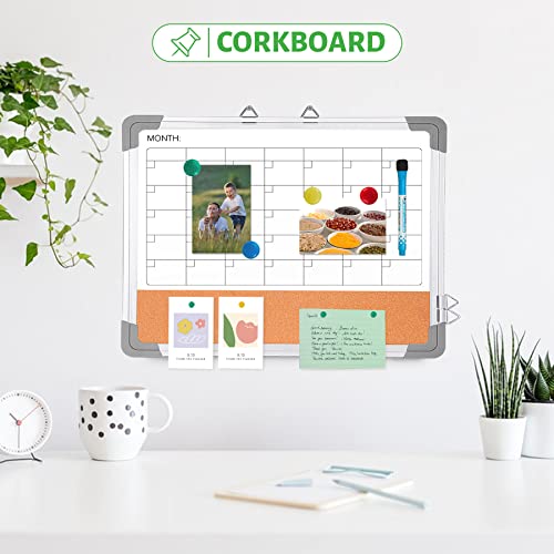 Monthly Calendar Whiteboard Dry Erase, Cork Board White Board For Wall, Double-Sided Magnetic Dry Erase Board, Portable Small Whiteboard For Office, Home, Planning, Memo, 16 X 13.5 Inch #TOP4