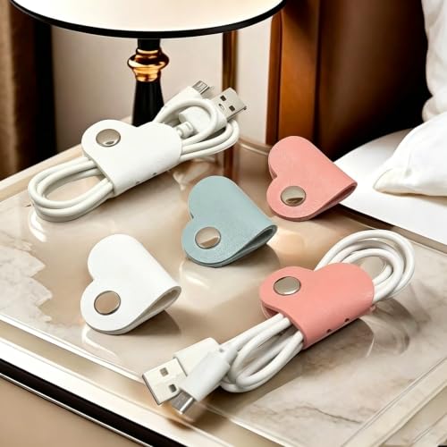 5pcs Heart - Shaped Data Cable Organizer for Tidy Cords, Pink