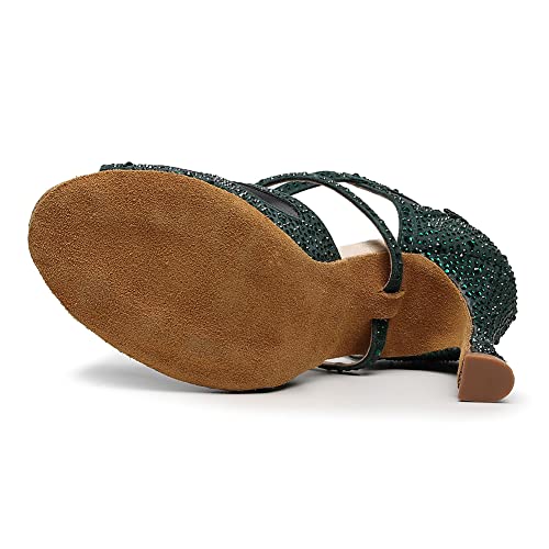 DKZSYIM Women Rhinestone Latin Ballroom Dance Shoes Bachata Salsa Practice Performance Dance Shoes,Model QJW90034