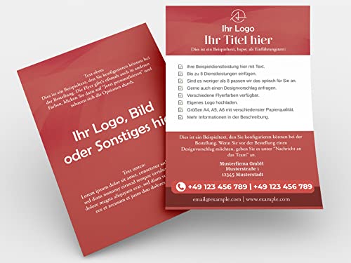 Premium Flyer selbst gestalten: Hochwertige Druckqualität in A6, A5 & A4 auf Papier: Werbemittel mit Wunschdesign - Wähle Farben, Texte & Logo für Werbung personalisiert (Feathered Contrast) (Rot)