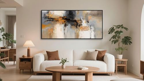 Image of AJAZIKO Large Abstract Canvas Wall Art - Wall Art for Living Room and Bedroom, Modern Wall Decor in Orange and Gray Hues, Perfect Office Decorations for Work