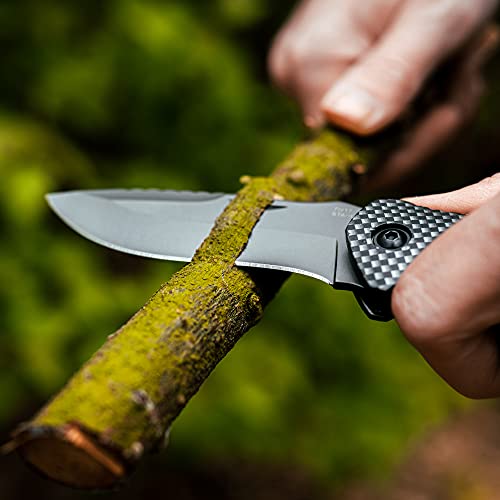BERGKVIST® 3-in-1 pocket knife K20 two-handed knife can be carried, sharp folding knife, survival knife and outdoor knife with wooden handle incl. whetstone & belt bag - Image 5
