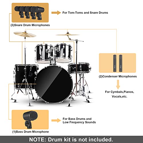 Phenyx Pro Drum Microphone Kit, 7-Piece Full Metal Wired Dynamic Mic Set for Bass/Tom/Snare/Hi-hat Cymbals, with Carrying Case, Holders, and Threaded Clips (PTD-10) by Phenyx Pro - Image 5