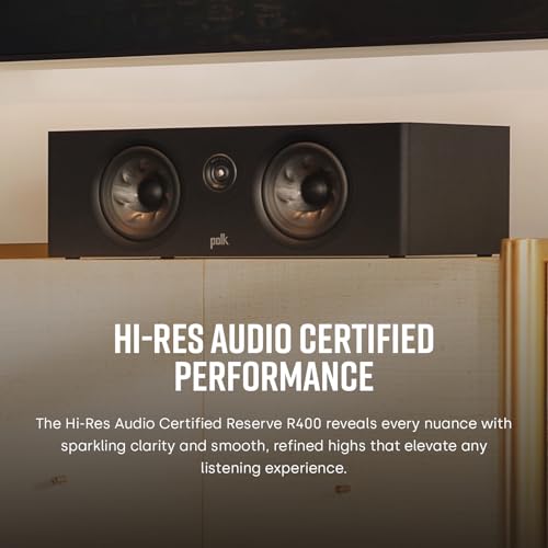 Image of Polk Audio Reserve Series R400 Large Center Channel Loudspeaker,1 inch Pinnacle Ring Tweeter, Dual 6.5 inch Turbine Cone Woofers, Hi-Res, Dolby Atmos,IMAX, For Home Theater Sound System, Wall Mountable, Black