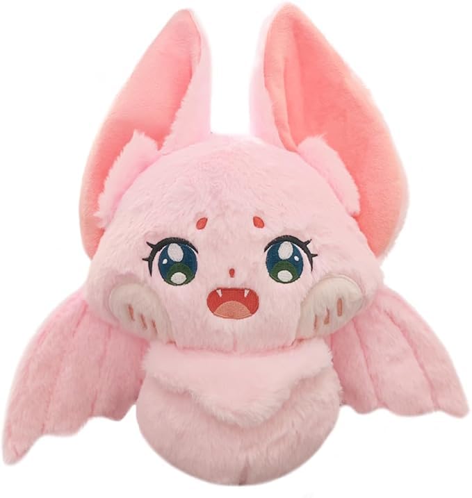 Image of Furry Pink Bat Plush Pillow Cuddly Stuffed Bat Gifts /13.7''