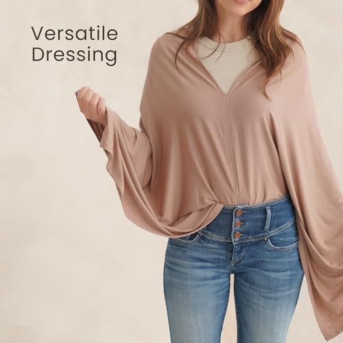 Konssy Knit Nursing Cover for Breastfeeding, 360° Full Privacy Breathable Breastfeeding Cover, Multi-use Carseat Canopy(Clay) - Image 4