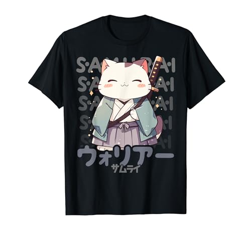 Gato Japonés Guerrero Neko Gato Samurai Camiseta