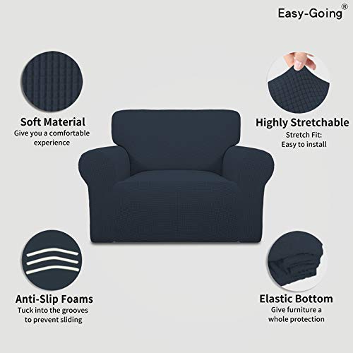 Image of Easy-Going Stretch Oversized Chair Sofa Slipcover 1-Piece Couch Sofa Cover Furniture Protector Soft with Elastic Bottom for Kids Spandex Jacquard Fabric Small Checks Dark Blue