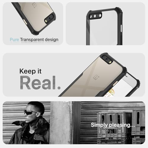 Image of Outlouders Back Cover for OnePlus 5 | Ultra Hybrid Transparent | Full Camera Protection | Raised Edge | Crystal Clear Bumper Case (Black)