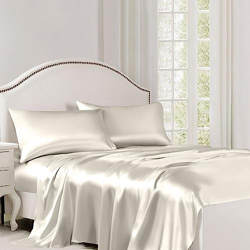 Image of Linenweves Bamboo Sheet Set 4 Pc 100% Organic, Natural, Softest, 400 Thread Count Cooling Like Silk (Twin, Ivory)