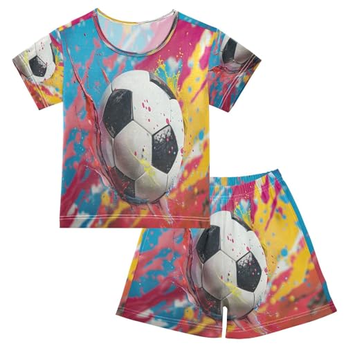 senya Short Sleeve Pajamas Sets Summer Cotton Sleepwear Watercolor Soccer