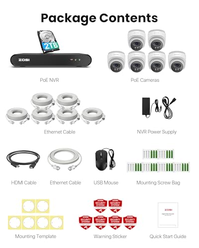 ZOSI C220 8CH 4MP QHD 2.5K PoE Home Security Camera System, 8CH 5MP 3K NVR with 2TB HDD for 24/7 Record, 6 x 4MP(1440p) Dome IP Cameras Outdoor Indoor, Smart AI Human Detection, Two-Way Audio