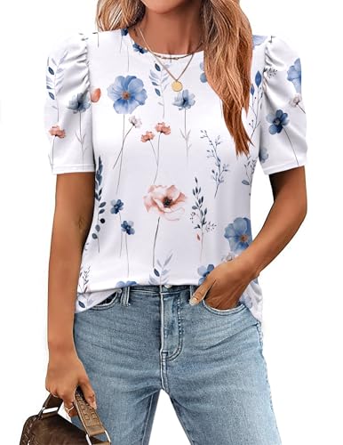 Zeagoo Blouse for Women Dressy Casual Puff Short Sleeve Boho Tops...