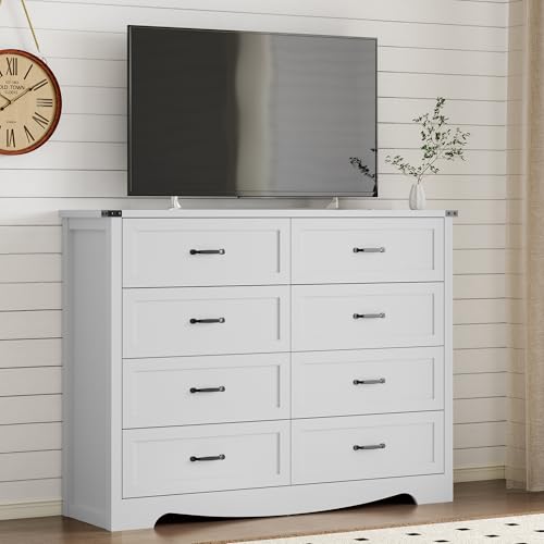 Image of BORNOON 8-Drawer Dresser for Bedroom, Modern Wooden Chest of Drawers with Metal Handles, Anti-Tipping Design, Sturdy and Stable Storage Organizer for Living Room, Entryway, Home Office