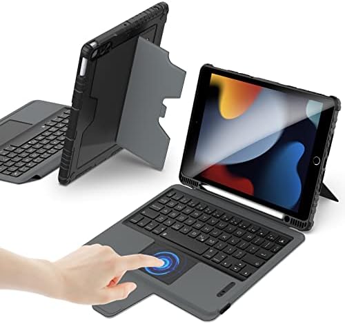 Nillkin iPad 9th Generation Keyboard Case 10.2" with Track Pad, Detachable Kickstand, Pencil Holder, Slide Camera Cover Compatible with iPad 7th/8th/9th Generation Case with Keyboard (Black)
