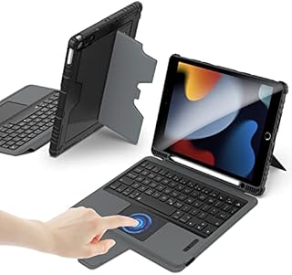 Nillkin iPad 9th Generation Keyboard Case 10.2" with Track Pad, Detachable Kickstand, Pencil Holder, Slide Camera Cover Compatible with iPad 7th/8th/9th Generation Case with Keyboard (Black)