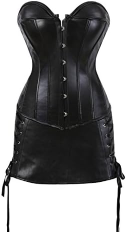 Kranchungel Women's PU Faux Leather Steampunk Corset Bustier Gothic Lingerie Clubwear 3X-Large Black
