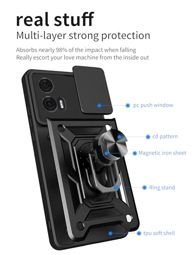 Image of SPAZY CASE Motorola Moto Edge 50 Fusion 5G Back Cover | Heavy Duty Hybrid Case with 360 Degree Rotating Finger Ring Holder + Slider Shutter Camera Protection Case for Moto Edge 50 Fusion 5G - Black