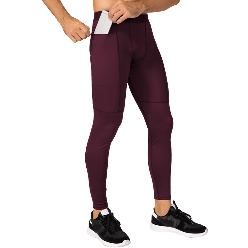 Pantalons de Compression de Running Collant Homme Legging de Sport avec Poche Zippée