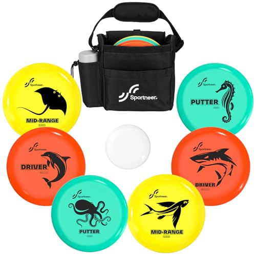 Sportneer Disc Golf Set Discgolf Starter Set mit Meeresmotiv 2 Driver 2 Midrange 2 Putter Mini Disc Marker & Tragetasche für Anfänger & Fortgeschrittene Outdoor & Garten
