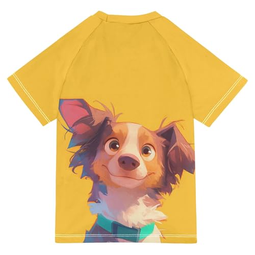 Cartoon Dog Yellow Kids Bathing Suit UV Protection Basketball Shirt Swimwear Beach Tops 3T2