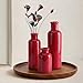 Small Ceramic Vase Set of 3, Boho Modern Flower Vase Room Decor, Farmhouse Decor, Vases for Your Kitchen, Bathroom, Bedroom, Living Room, Office&Shelf Centerpiece Table Decorations, Red